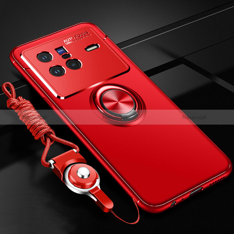 Ultra-thin Silicone Gel Soft Case Cover with Magnetic Finger Ring Stand SD3 for Vivo X80 5G