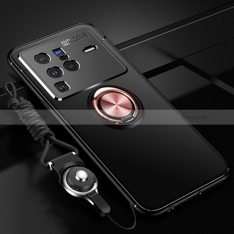 Ultra-thin Silicone Gel Soft Case Cover with Magnetic Finger Ring Stand SD3 for Vivo X80 Pro 5G
