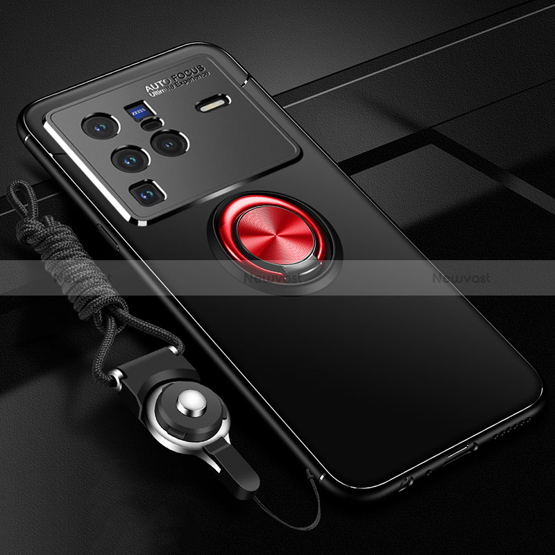Ultra-thin Silicone Gel Soft Case Cover with Magnetic Finger Ring Stand SD3 for Vivo X80 Pro 5G