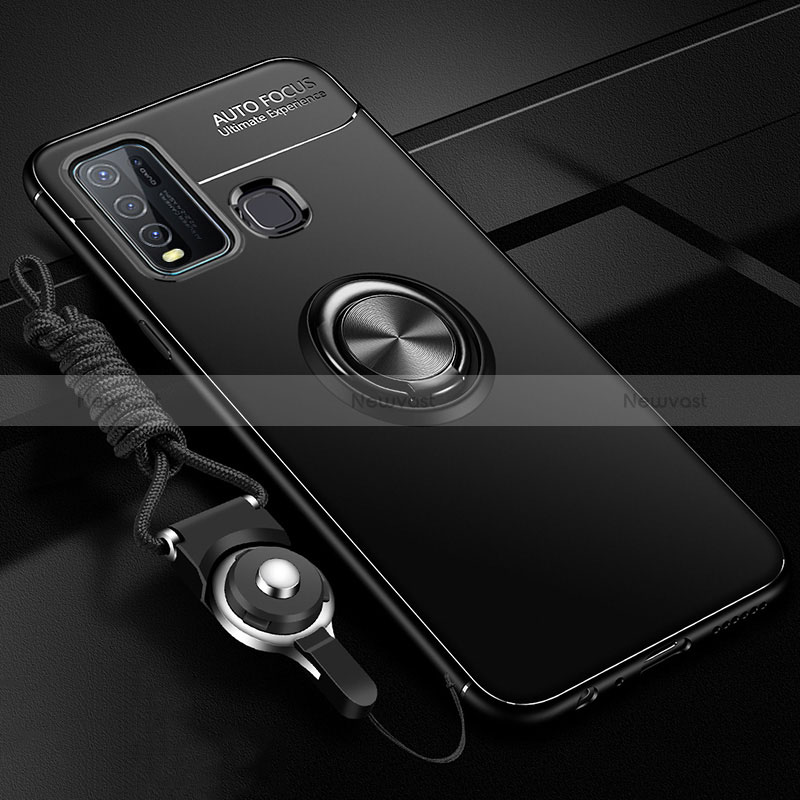 Ultra-thin Silicone Gel Soft Case Cover with Magnetic Finger Ring Stand SD3 for Vivo Y50 Black