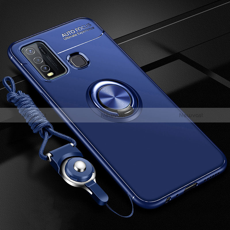 Ultra-thin Silicone Gel Soft Case Cover with Magnetic Finger Ring Stand SD3 for Vivo Y50 Blue