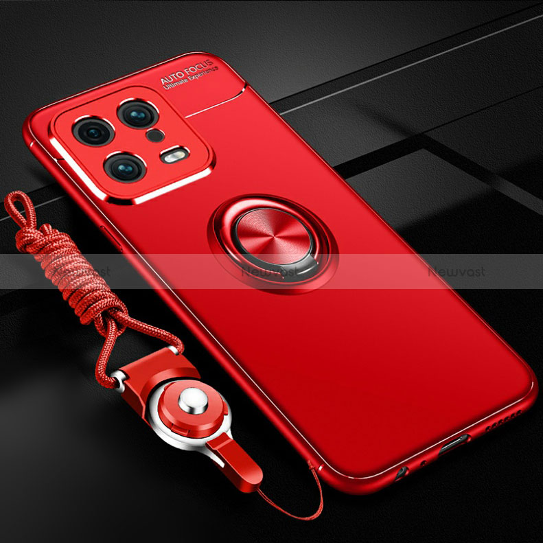 Ultra-thin Silicone Gel Soft Case Cover with Magnetic Finger Ring Stand SD3 for Xiaomi Mi 13 5G Red