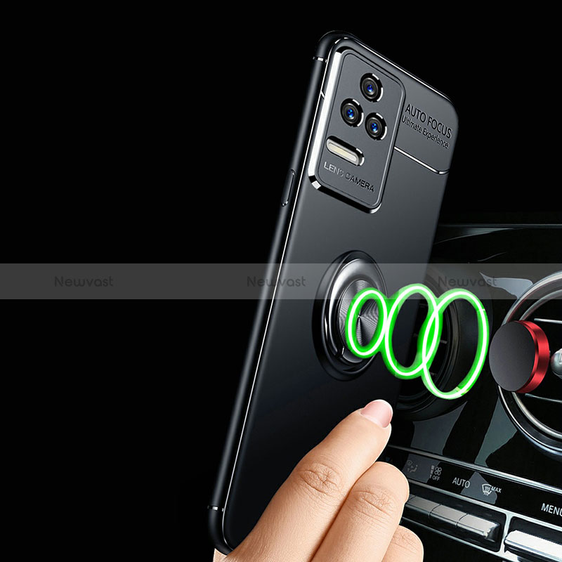 Ultra-thin Silicone Gel Soft Case Cover with Magnetic Finger Ring Stand SD3 for Xiaomi Poco F4 5G