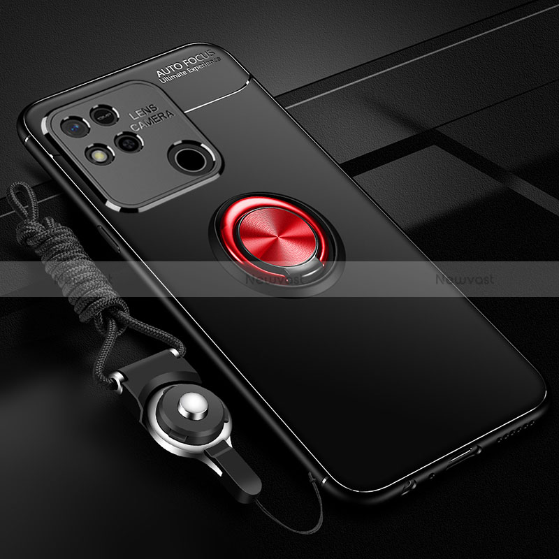 Ultra-thin Silicone Gel Soft Case Cover with Magnetic Finger Ring Stand SD3 for Xiaomi Redmi 10A 4G Red and Black