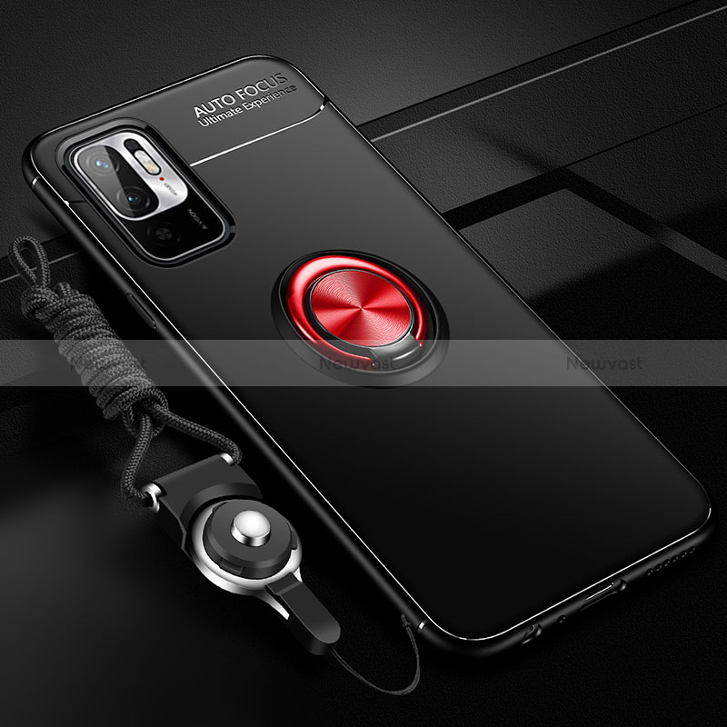 Ultra-thin Silicone Gel Soft Case Cover with Magnetic Finger Ring Stand SD3 for Xiaomi Redmi Note 11 SE 5G Red and Black
