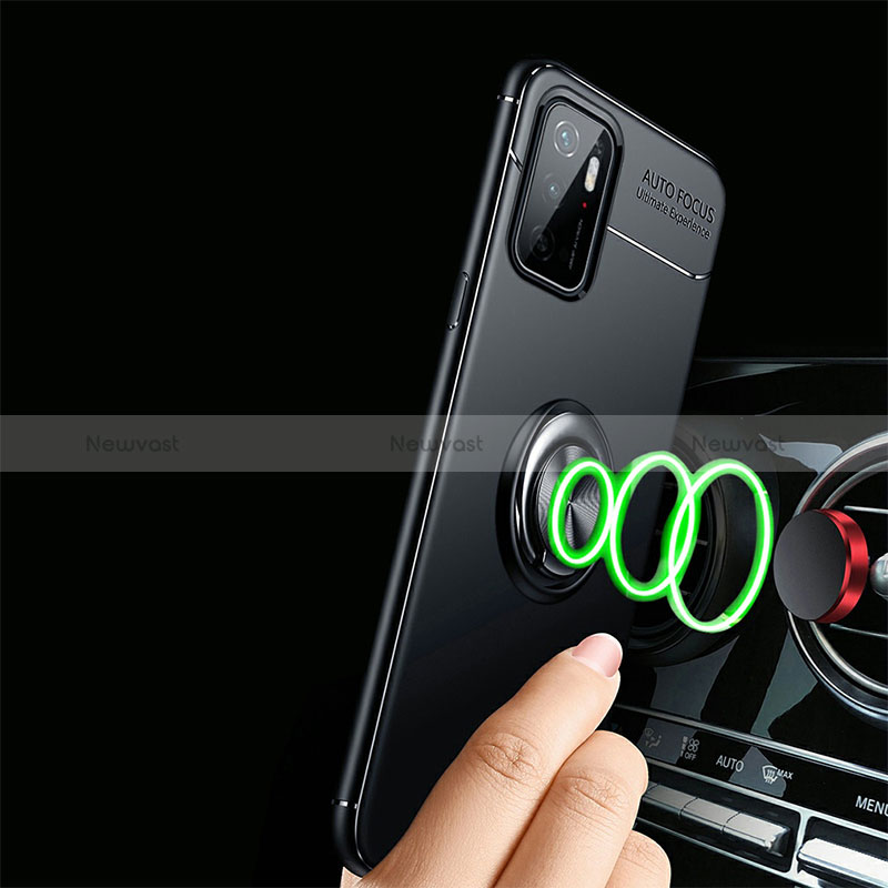 Ultra-thin Silicone Gel Soft Case Cover with Magnetic Finger Ring Stand SD3 for Xiaomi Redmi Note 11E 5G