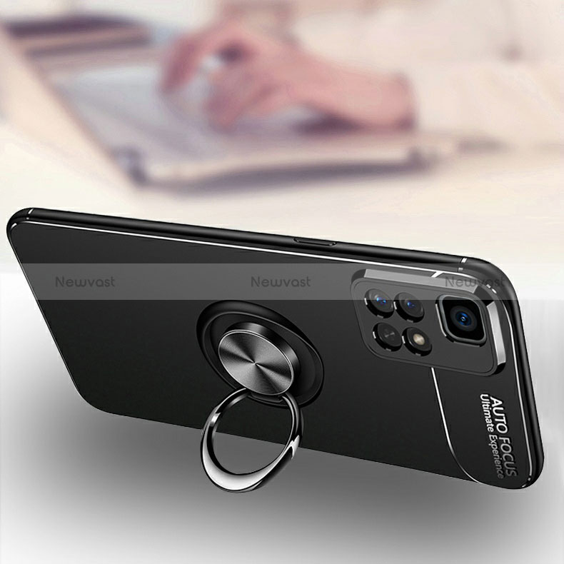 Ultra-thin Silicone Gel Soft Case Cover with Magnetic Finger Ring Stand SD3 for Xiaomi Redmi Note 11S 5G
