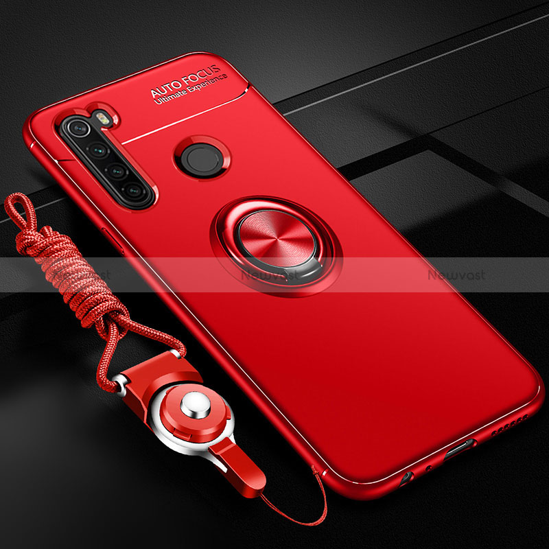 Ultra-thin Silicone Gel Soft Case Cover with Magnetic Finger Ring Stand SD3 for Xiaomi Redmi Note 8 (2021) Red