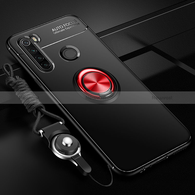 Ultra-thin Silicone Gel Soft Case Cover with Magnetic Finger Ring Stand SD3 for Xiaomi Redmi Note 8 (2021) Red and Black