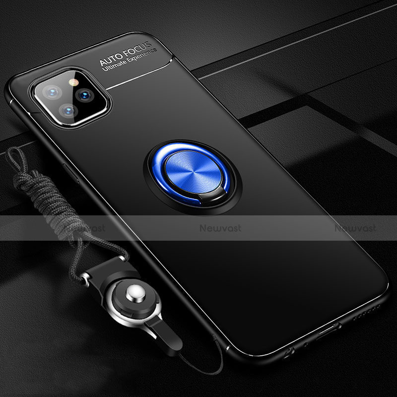 Ultra-thin Silicone Gel Soft Case Cover with Magnetic Finger Ring Stand T01 for Apple iPhone 11 Pro Max Blue and Black