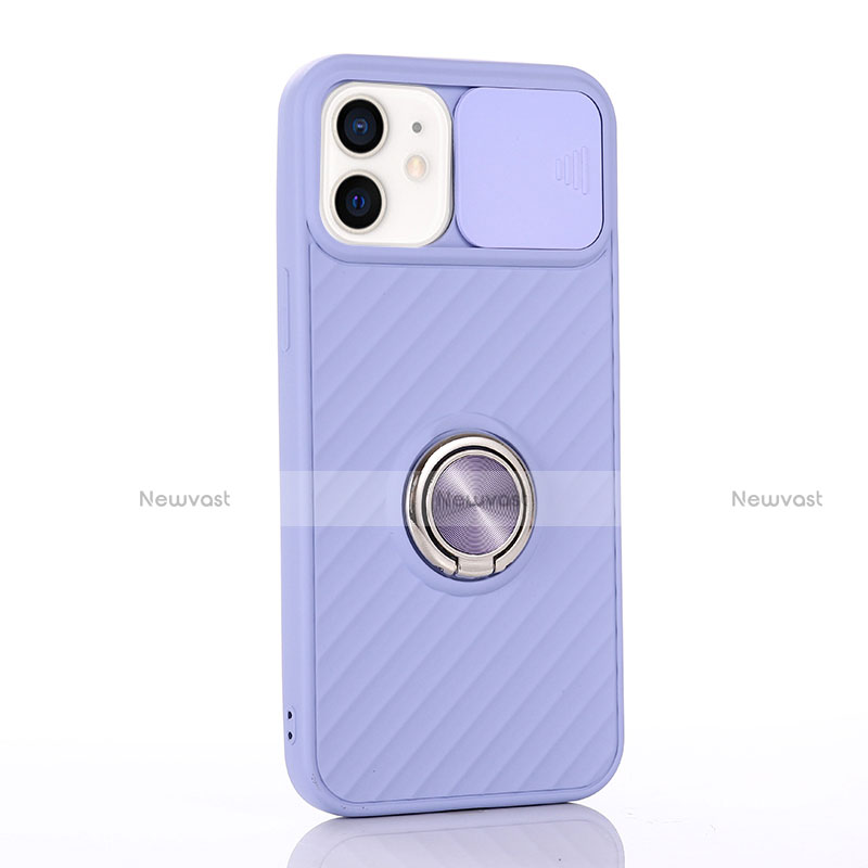 Ultra-thin Silicone Gel Soft Case Cover with Magnetic Finger Ring Stand T01 for Apple iPhone 12