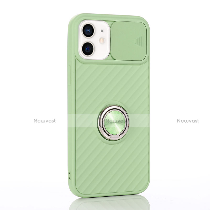 Ultra-thin Silicone Gel Soft Case Cover with Magnetic Finger Ring Stand T01 for Apple iPhone 12 Matcha Green