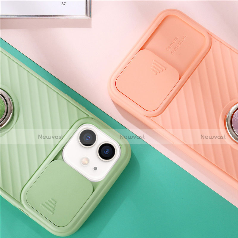 Ultra-thin Silicone Gel Soft Case Cover with Magnetic Finger Ring Stand T01 for Apple iPhone 12 Mini