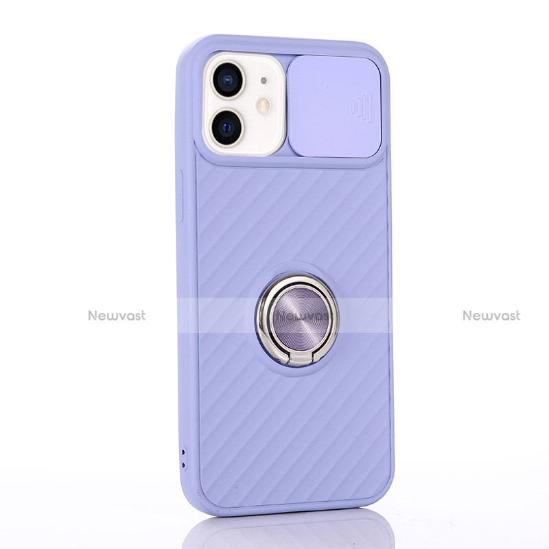 Ultra-thin Silicone Gel Soft Case Cover with Magnetic Finger Ring Stand T01 for Apple iPhone 12 Mini