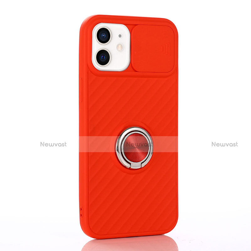 Ultra-thin Silicone Gel Soft Case Cover with Magnetic Finger Ring Stand T01 for Apple iPhone 12 Mini