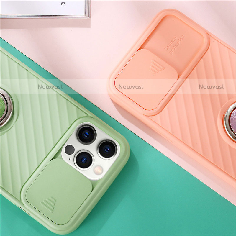 Ultra-thin Silicone Gel Soft Case Cover with Magnetic Finger Ring Stand T01 for Apple iPhone 12 Pro