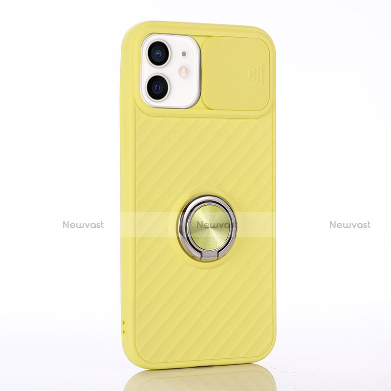 Ultra-thin Silicone Gel Soft Case Cover with Magnetic Finger Ring Stand T01 for Apple iPhone 12 Yellow