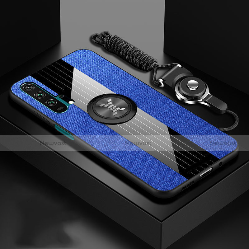 Ultra-thin Silicone Gel Soft Case Cover with Magnetic Finger Ring Stand T01 for Huawei Honor 20 Pro Blue
