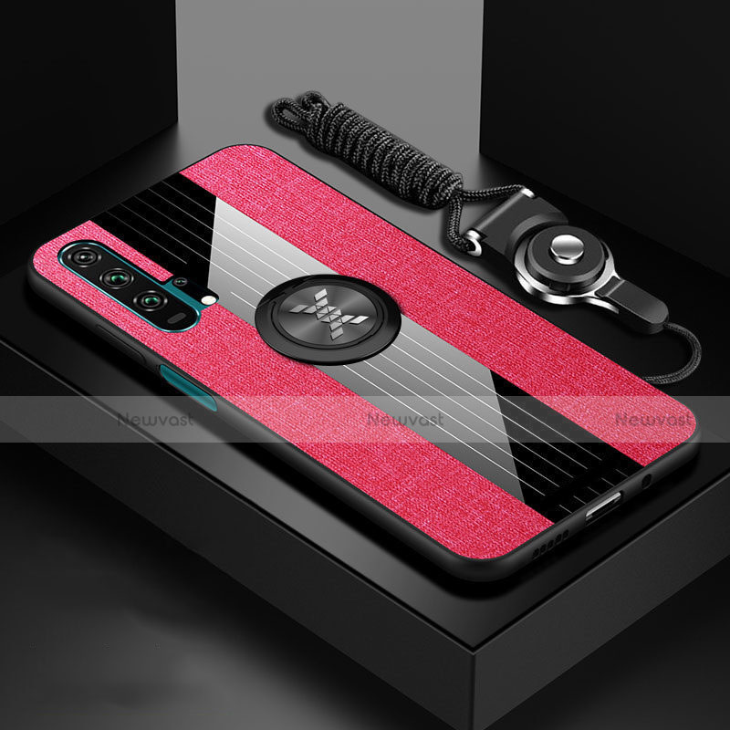 Ultra-thin Silicone Gel Soft Case Cover with Magnetic Finger Ring Stand T01 for Huawei Honor 20 Pro Hot Pink