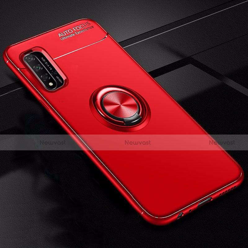 Ultra-thin Silicone Gel Soft Case Cover with Magnetic Finger Ring Stand T01 for Huawei Honor 20 Red