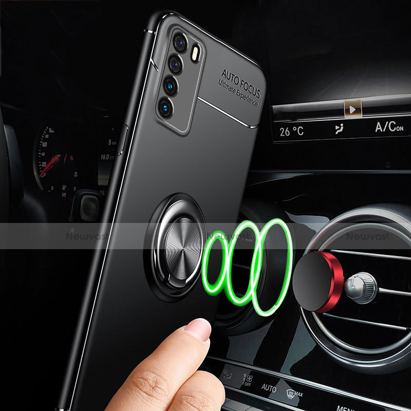 Ultra-thin Silicone Gel Soft Case Cover with Magnetic Finger Ring Stand T01 for Huawei Honor Play4 5G