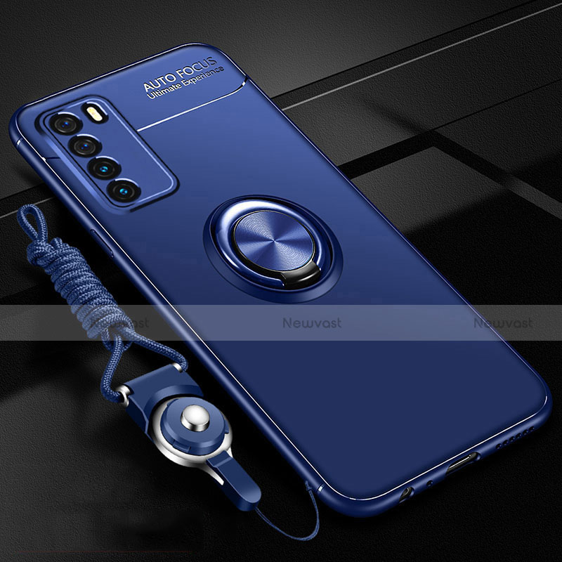 Ultra-thin Silicone Gel Soft Case Cover with Magnetic Finger Ring Stand T01 for Huawei Honor Play4 5G Blue