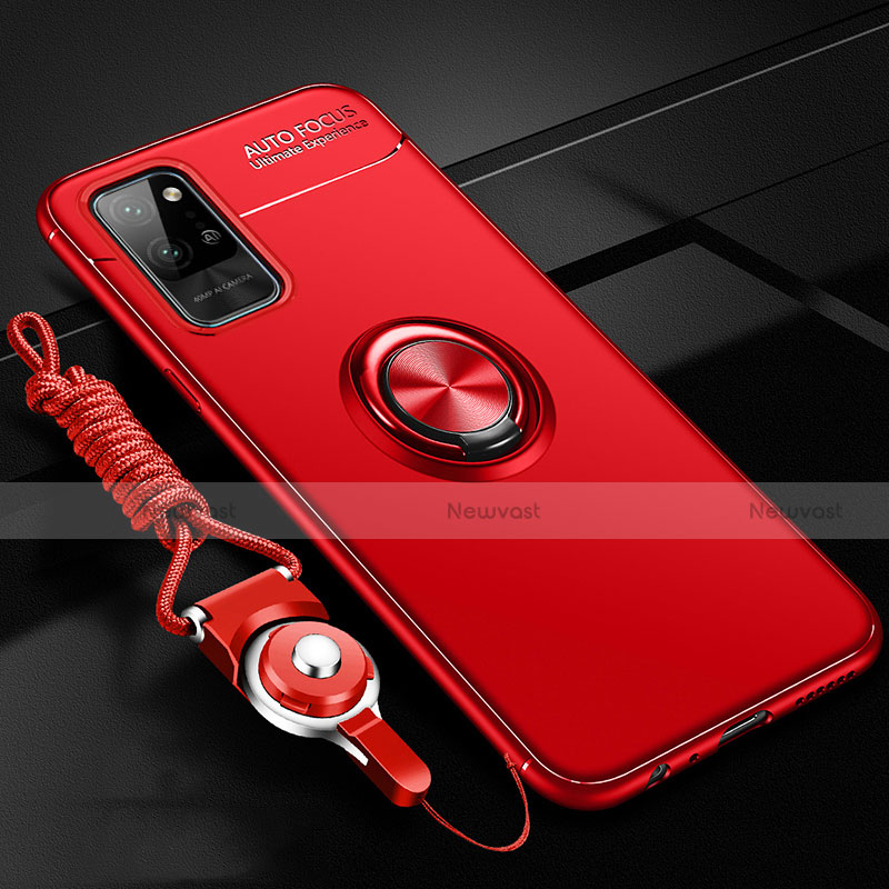 Ultra-thin Silicone Gel Soft Case Cover with Magnetic Finger Ring Stand T01 for Huawei Honor Play4 Pro 5G Red