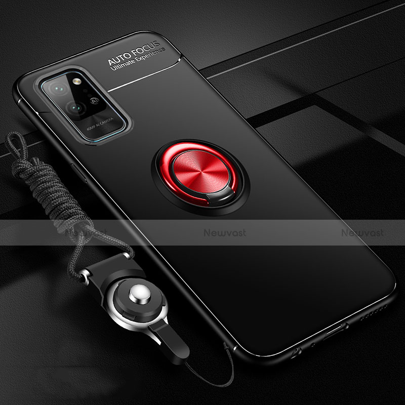 Ultra-thin Silicone Gel Soft Case Cover with Magnetic Finger Ring Stand T01 for Huawei Honor Play4 Pro 5G Red and Black