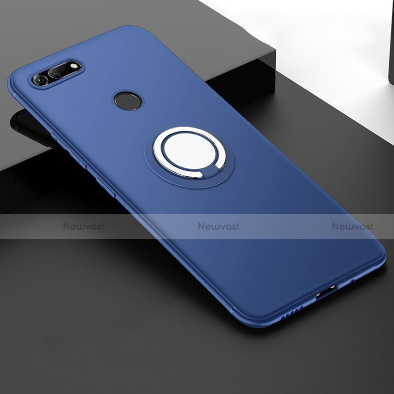 Ultra-thin Silicone Gel Soft Case Cover with Magnetic Finger Ring Stand T01 for Huawei Honor V20 Blue
