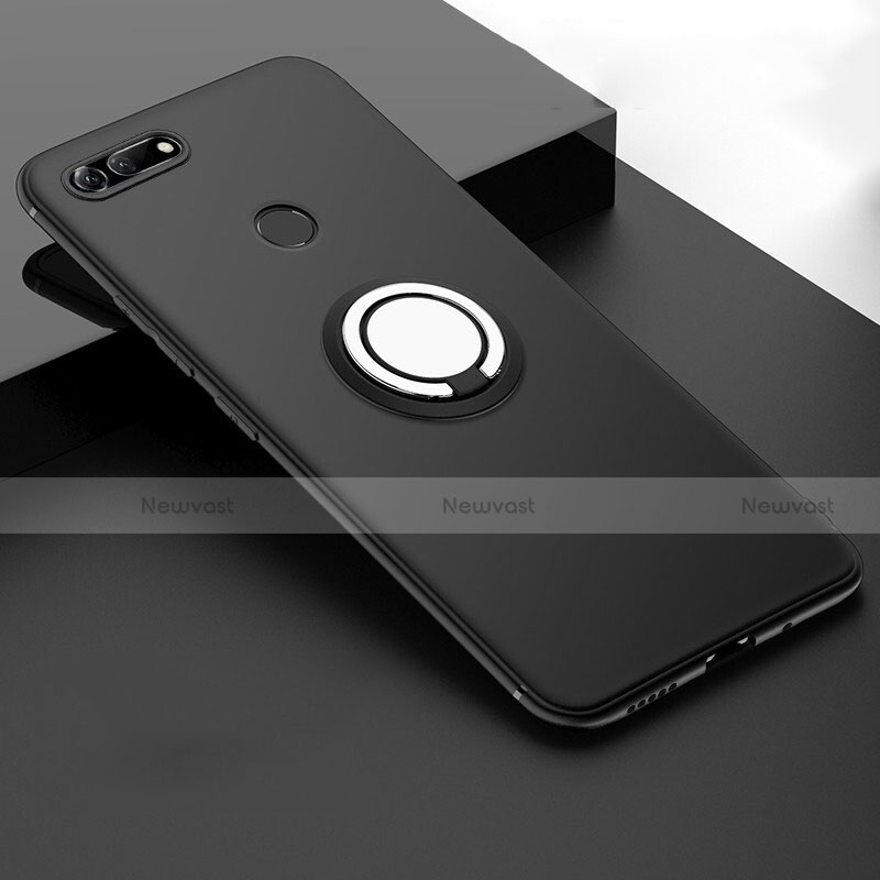 Ultra-thin Silicone Gel Soft Case Cover with Magnetic Finger Ring Stand T01 for Huawei Honor View 20 Black