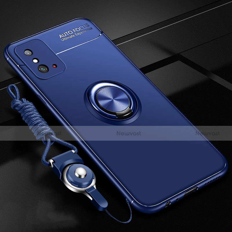 Ultra-thin Silicone Gel Soft Case Cover with Magnetic Finger Ring Stand T01 for Huawei Honor X10 Max 5G Blue