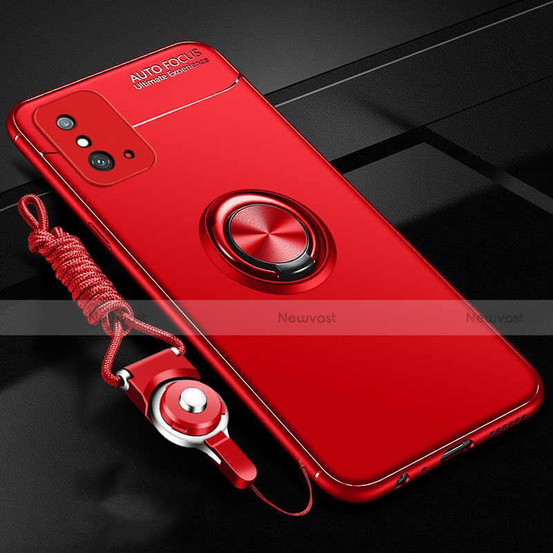 Ultra-thin Silicone Gel Soft Case Cover with Magnetic Finger Ring Stand T01 for Huawei Honor X10 Max 5G Red