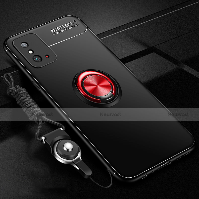 Ultra-thin Silicone Gel Soft Case Cover with Magnetic Finger Ring Stand T01 for Huawei Honor X10 Max 5G Red and Black