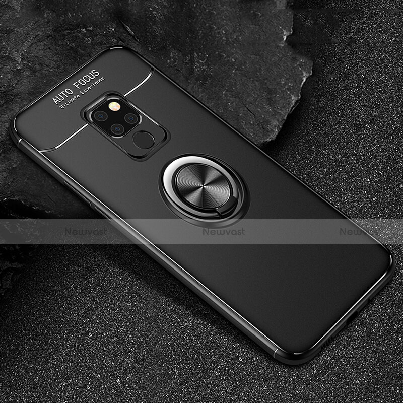 Ultra-thin Silicone Gel Soft Case Cover with Magnetic Finger Ring Stand T01 for Huawei Mate 20 Black
