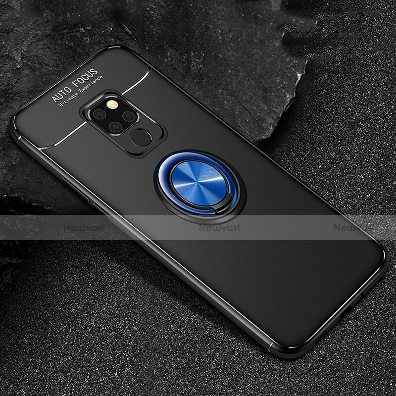 Ultra-thin Silicone Gel Soft Case Cover with Magnetic Finger Ring Stand T01 for Huawei Mate 20 Blue and Black