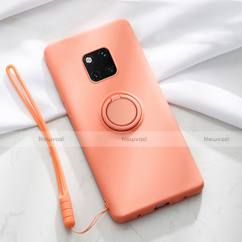 Ultra-thin Silicone Gel Soft Case Cover with Magnetic Finger Ring Stand T01 for Huawei Mate 20 Pro Orange