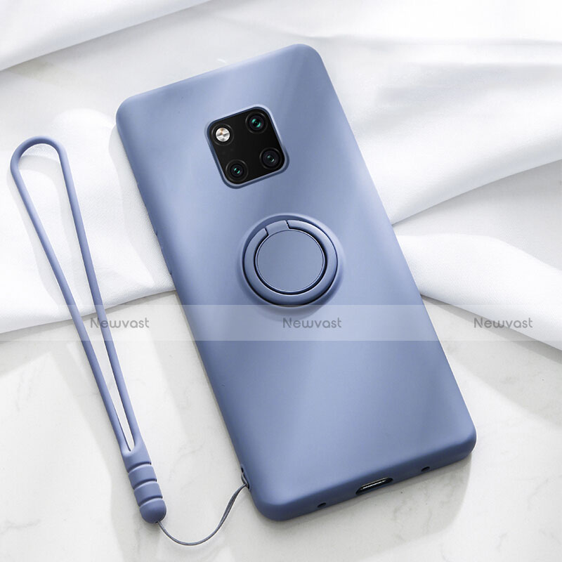 Ultra-thin Silicone Gel Soft Case Cover with Magnetic Finger Ring Stand T01 for Huawei Mate 20 Pro Purple