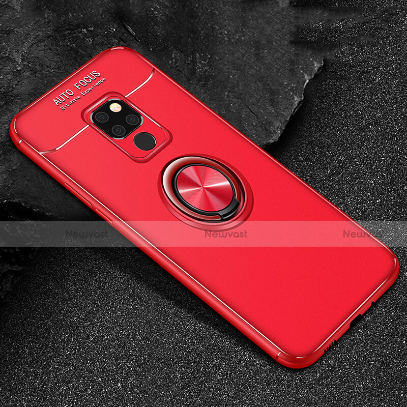 Ultra-thin Silicone Gel Soft Case Cover with Magnetic Finger Ring Stand T01 for Huawei Mate 20 Red