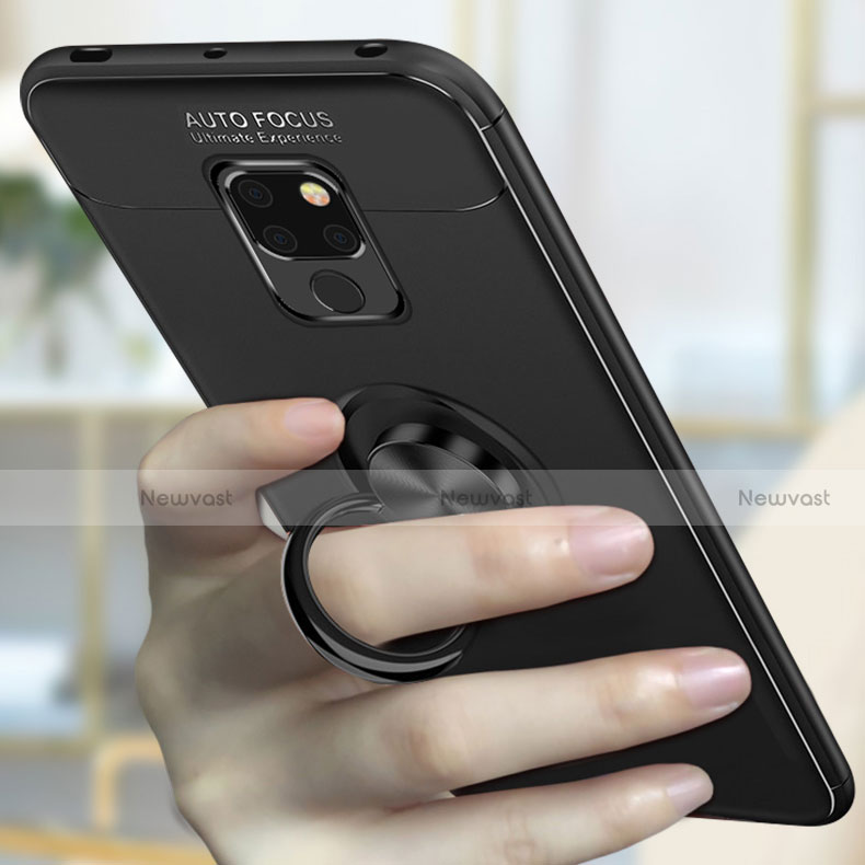 Ultra-thin Silicone Gel Soft Case Cover with Magnetic Finger Ring Stand T01 for Huawei Mate 20 X 5G