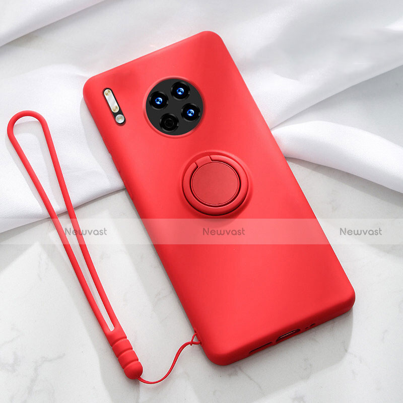 Ultra-thin Silicone Gel Soft Case Cover with Magnetic Finger Ring Stand T01 for Huawei Mate 30