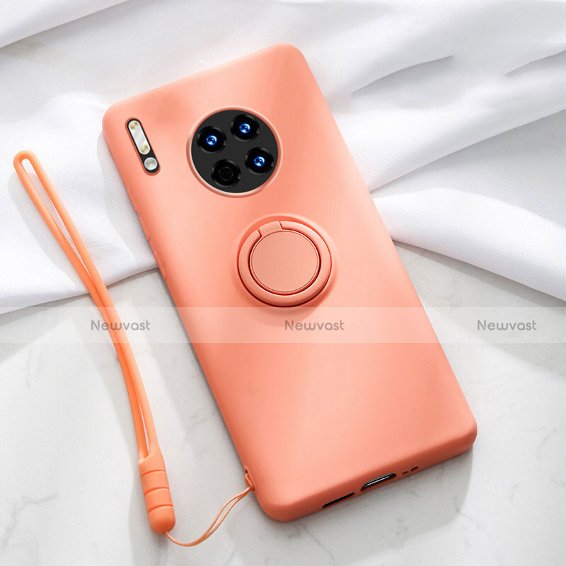 Ultra-thin Silicone Gel Soft Case Cover with Magnetic Finger Ring Stand T01 for Huawei Mate 30 5G