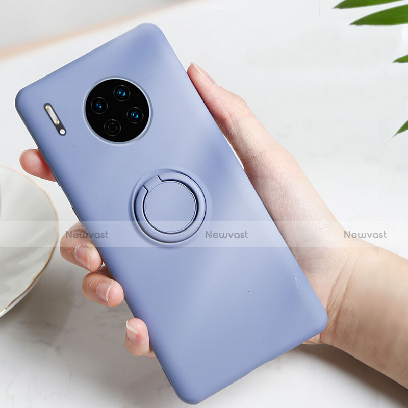 Ultra-thin Silicone Gel Soft Case Cover with Magnetic Finger Ring Stand T01 for Huawei Mate 30E Pro 5G