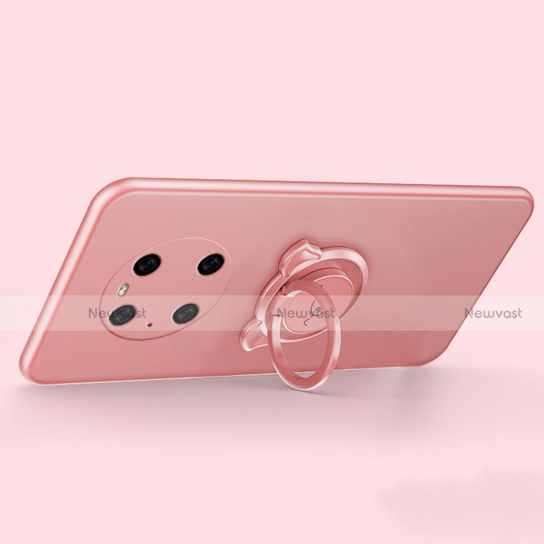 Ultra-thin Silicone Gel Soft Case Cover with Magnetic Finger Ring Stand T01 for Huawei Mate 40E Pro 4G