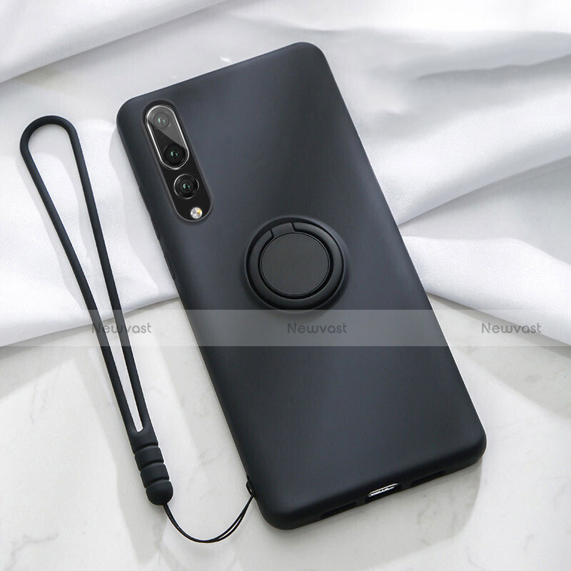 Ultra-thin Silicone Gel Soft Case Cover with Magnetic Finger Ring Stand T01 for Huawei P20 Pro