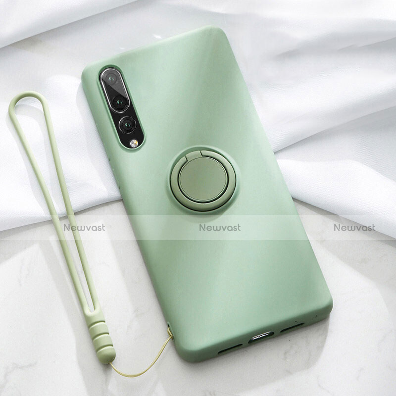 Ultra-thin Silicone Gel Soft Case Cover with Magnetic Finger Ring Stand T01 for Huawei P20 Pro Green