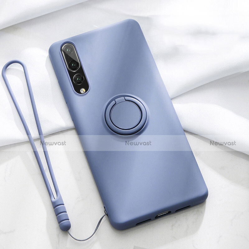 Ultra-thin Silicone Gel Soft Case Cover with Magnetic Finger Ring Stand T01 for Huawei P20 Pro Purple