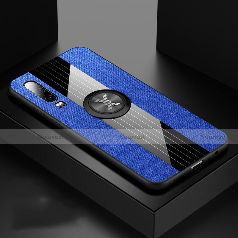 Ultra-thin Silicone Gel Soft Case Cover with Magnetic Finger Ring Stand T01 for Huawei P30 Blue