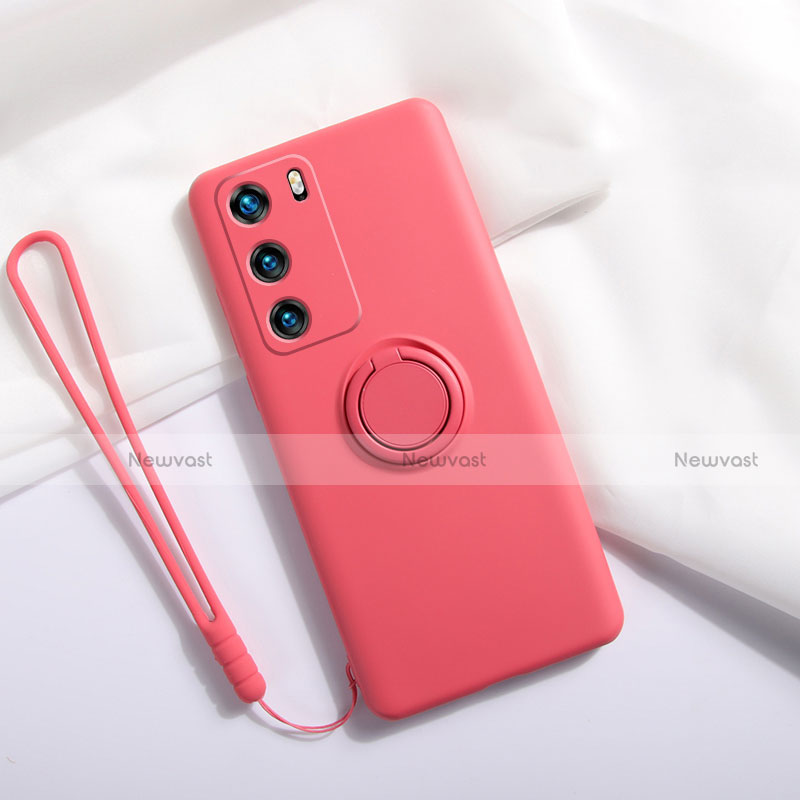 Ultra-thin Silicone Gel Soft Case Cover with Magnetic Finger Ring Stand T01 for Huawei P40
