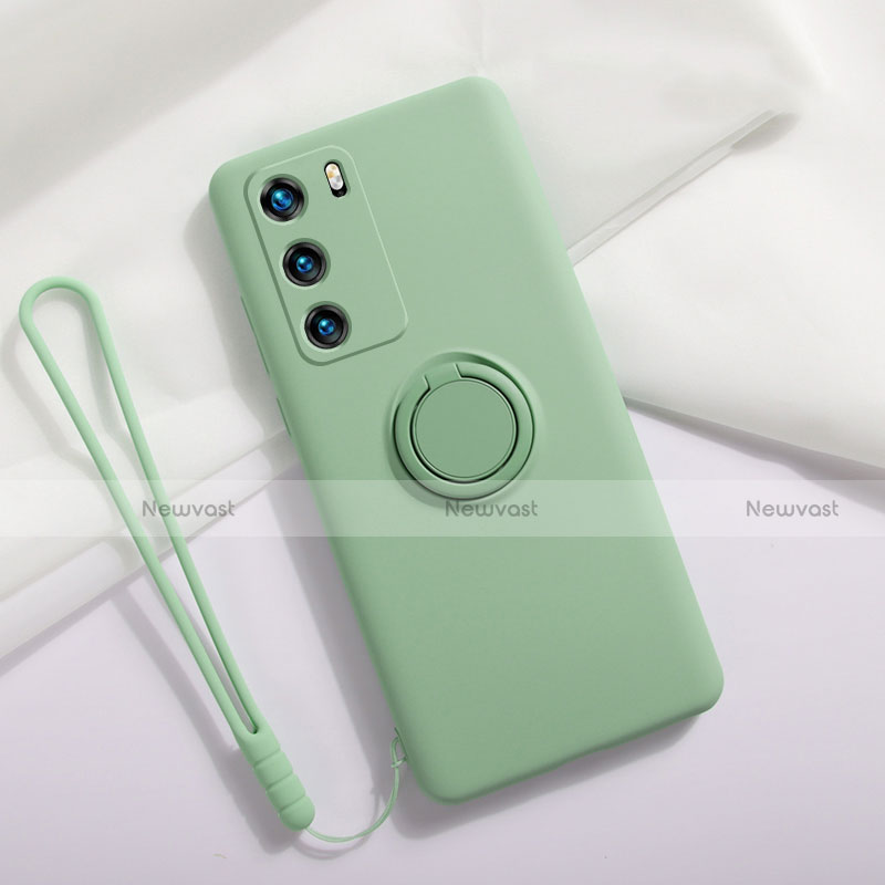 Ultra-thin Silicone Gel Soft Case Cover with Magnetic Finger Ring Stand T01 for Huawei P40