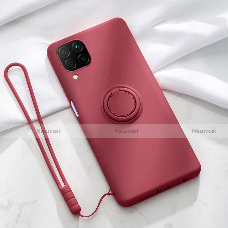 Ultra-thin Silicone Gel Soft Case Cover with Magnetic Finger Ring Stand T01 for Huawei P40 Lite Red Wine